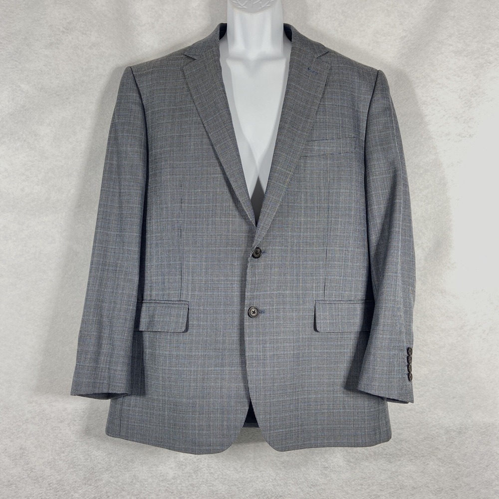 Ralph Lauren Blazer Mens 44R Gray Blue Sport Coat Plaid Silk Wool